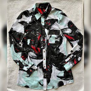 Marciano Collared Button Up Floral Blouse